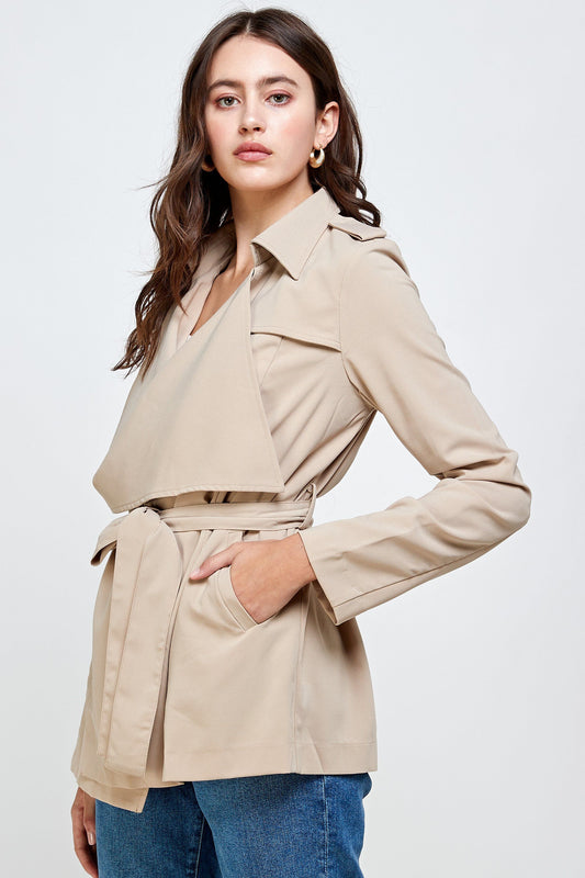 Lightweight Open-Front Drape Jacket with Shoulder Tabs | Indigo Arrowwood