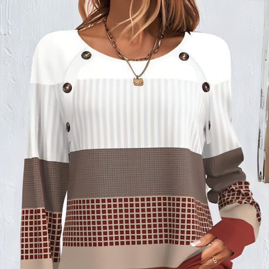 Long Sleeve T-shirt Women Button | Carmine Juneberry