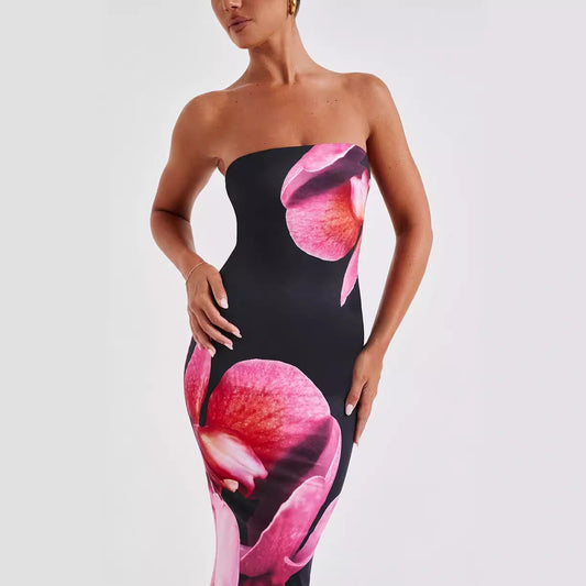25 Edition โ Backless Floral Draped Tube Maxi Dress (NICHE)