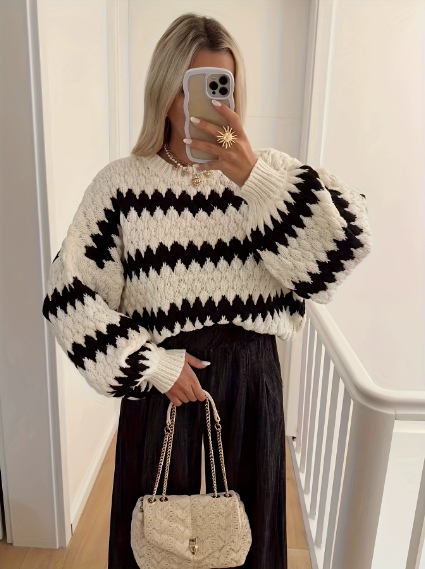Autumn Winter Women Knitted Pullover Striped Trendy Loose Sweater | Crimson Medea