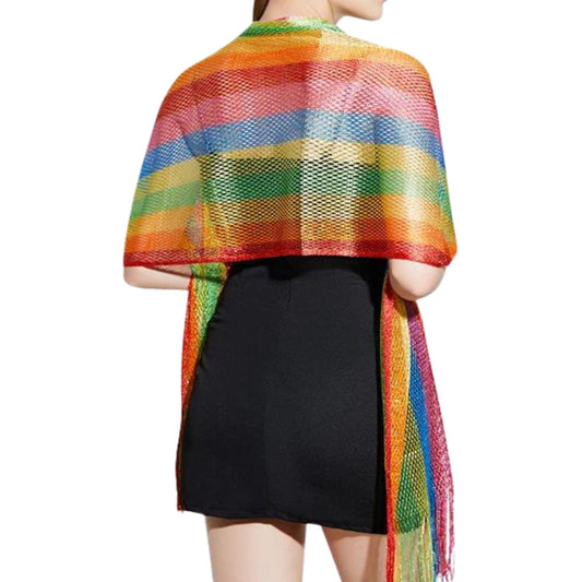 Shimmer Mesh Pride Scarf Wrap in Rainbow Stripe | Unisex Summer Shawl