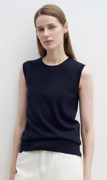 "Six Pence" round neck knitted sweater vest for women | Brown Coeus