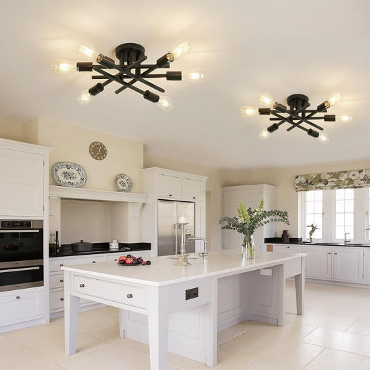 6-Lights Semi Flush Mount Ceiling Light Fixture 2-Pack Black Vintage