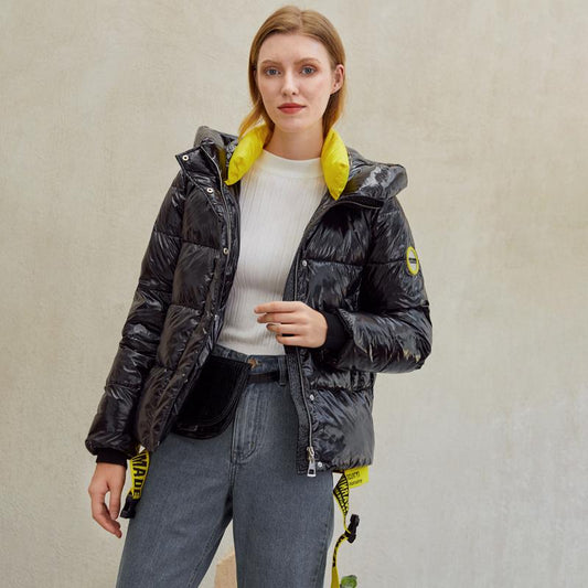 Short women winter coat parkas warm hooded shiny jacket coat Ladies | Jade