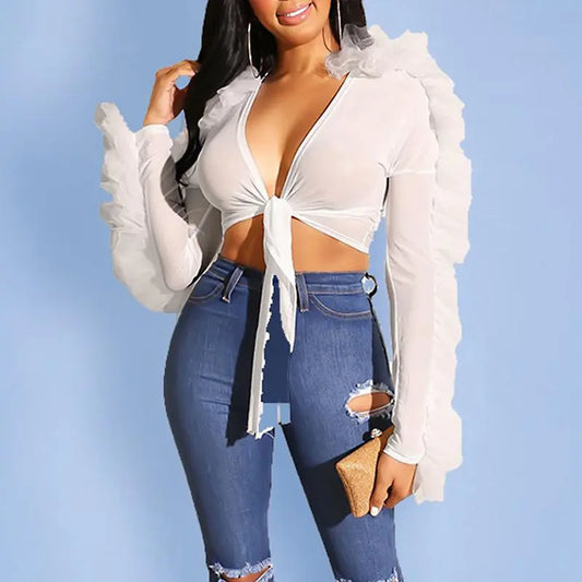 Black Gothic Woven Crop Top for Women | Sexy Transparent Club TopĀ |Ā Jade