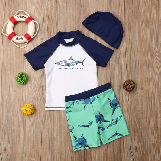 2018 New Baby Kids Boy 3Pcs Shark Swimsuit Little