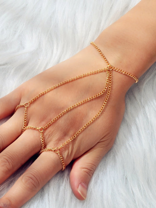 Body Jewellery Gold Chain with Finger Unique Boho Chic Slave Bracelets