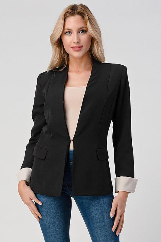 Women fashion blazer with collarless | Indigo Arrowwood