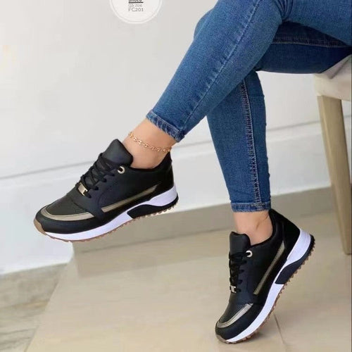 Casual Lace-up Flat Shoes Women Shallow Round Toe Sports Walking