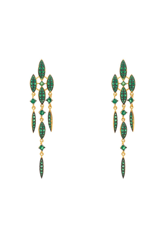 Valencia Statement Drop Earring Emerald Green Cz Gold
