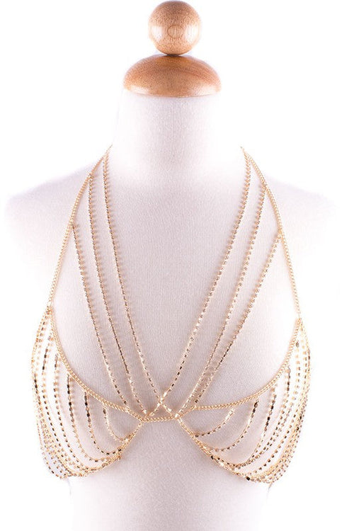GOLD BRALETTE RHINESTONE BODY JEWELRY