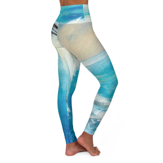 Womens High-waist Fitness Legging Yoga Pants - Blue Ocean Print | Grey Coco