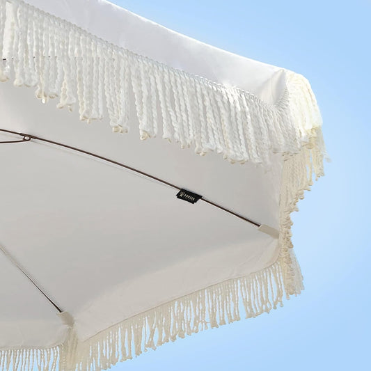 7Ft Patio Umbrella with Fringe Outdoor Tassel Umbrella UPF50+ Premium
