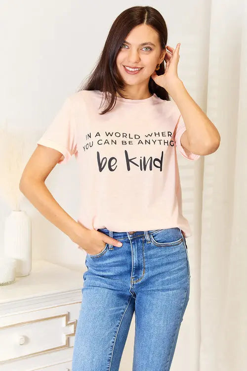 Simply Love Slogan Graphic Cuffed T-Shirt – Be Kind Statement Tee | Crimson Medea