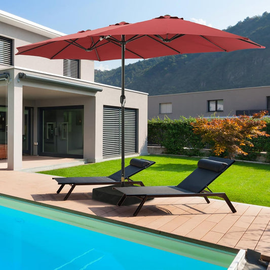 15ft Double Sided Patio Umbrella with Base Red