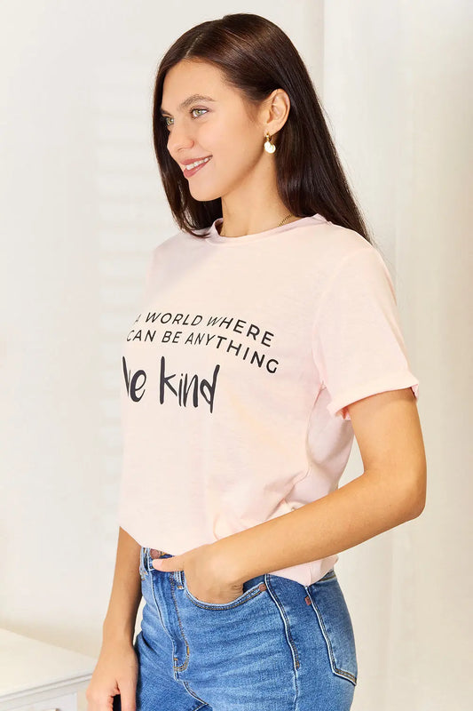 Simply Love Slogan Graphic Cuffed T-Shirt – Be Kind Statement Tee | Crimson Medea