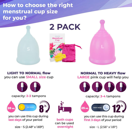 AMZ Silicone Menstrual Cup S L Pack of 2 Period Cups for Women Heavy