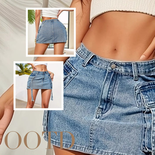 Women's Fashion Y2k Denim Mini Skirt Low Rise Sexy Pencil Short Jean | Crimson Medea