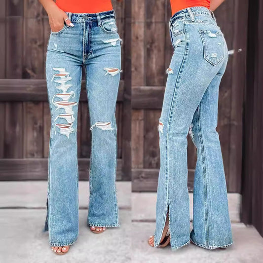 25 Edition โ High Waist Ripped Split Stretch Jeans for Women