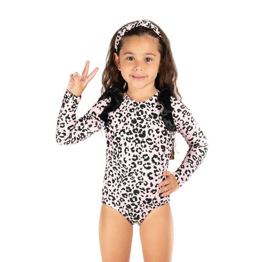 Pink Leopard - One Piece Long Sleeve - Kids Swimwear