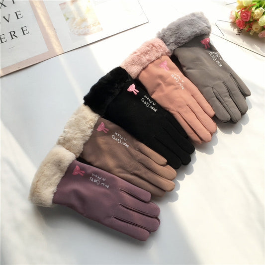 Cozy Winter Ladies' Bike Gloves Korean Trendy Letter Print Warm