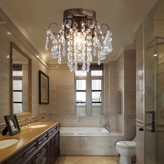 Small Crystal Ceiling Light Fixture Flush Mount,Black Ceiling Lights
