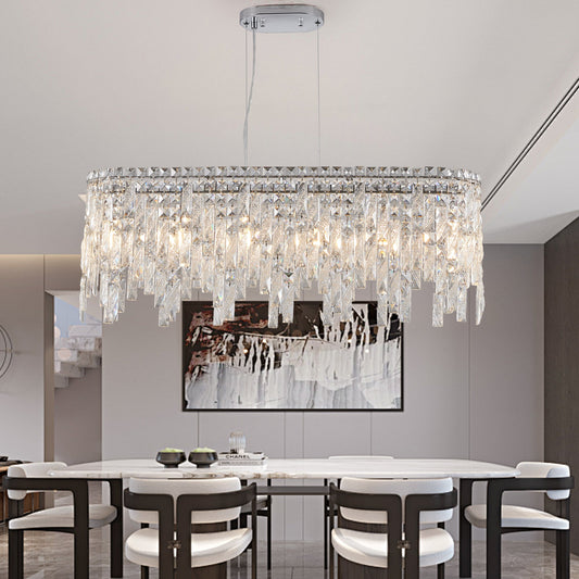 Silver Elegant Oval Crystal Chandelier, Modern Ceiling Light Fixture