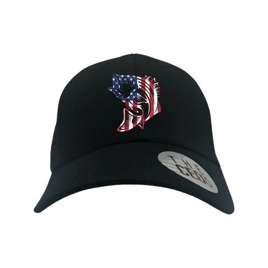 American Flag Fish Embroidered Trucker Hat