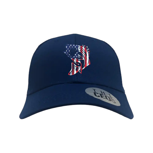 American Flag Fish Embroidered Trucker Hat