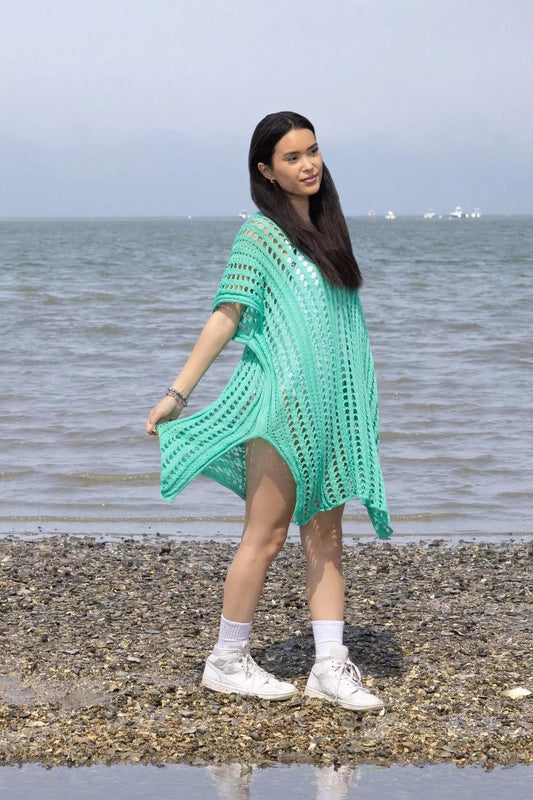 Aqua Hollow Knitted Beach Wear Swim Cover Up