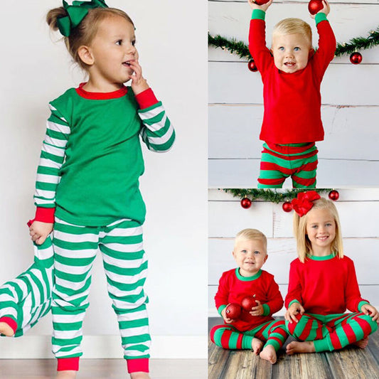 Baby Kids Boys Girls Xmas Stripe Sleepwear