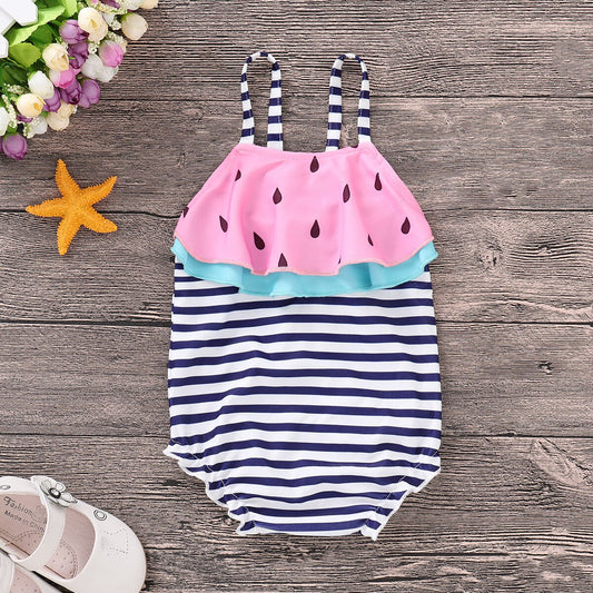 Baby Kids Girl Halter Stripes One piece Swimsuit