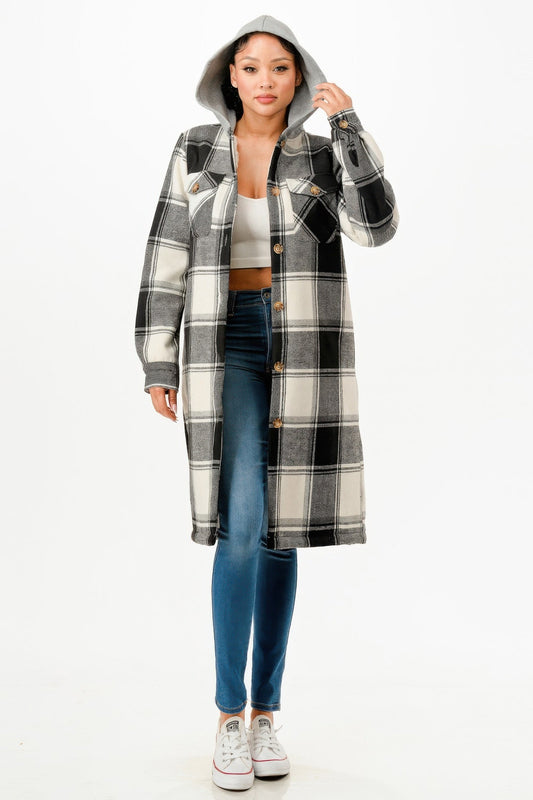 Hooded Plaid Coat | Coral Vanilla