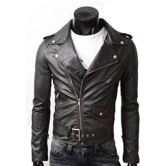 Ninja Stealth Black Mens Faux Leather Biker Jacket