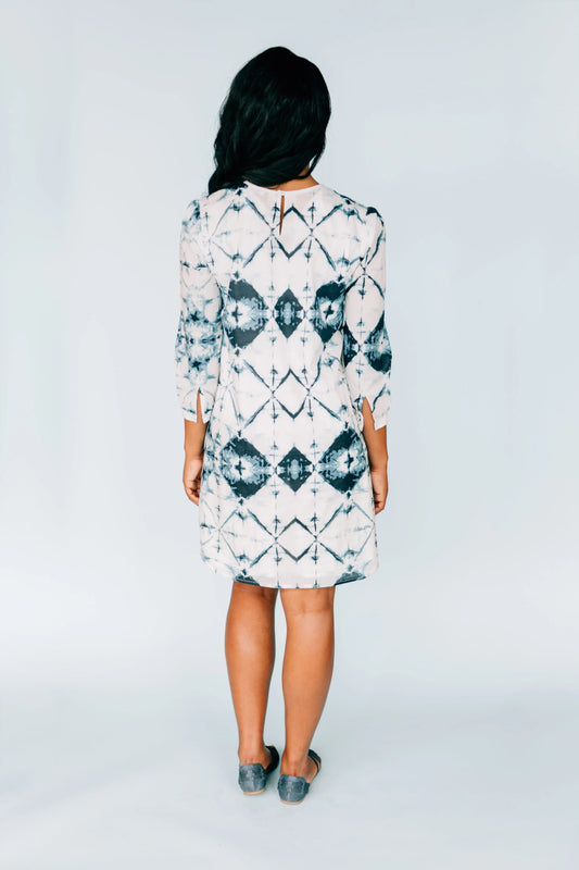 Inkwell Dress | Bold Tie-Dye Polka Dot 3/4 Sleeve Dress | Salmon Bella