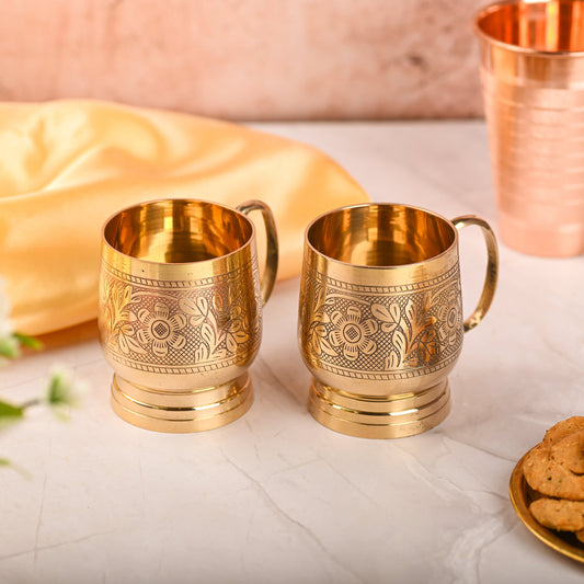 Handcrafted Brass Cup Pair with Handle โ Premium Indian Brass