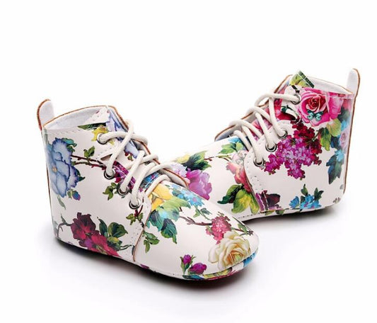 Fashion hard sole baby shoes lace up flower style