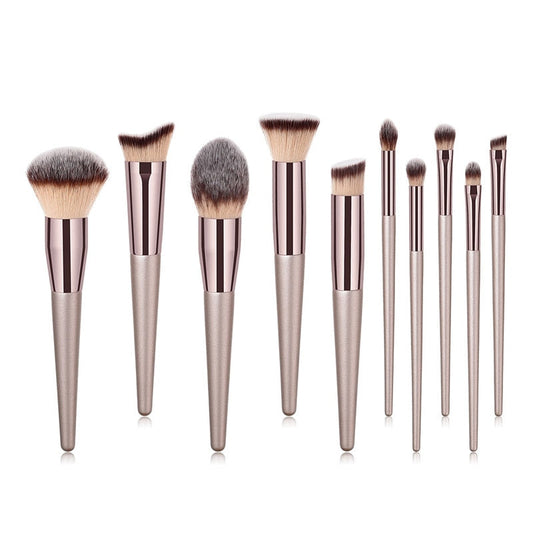 10pcs Champagne Makeup Brushes Set Foundation Powder Blush Eyeshadow