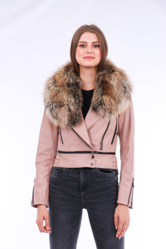Buttagi Leather Biker Jacket - Pink | Sangria Iapetus