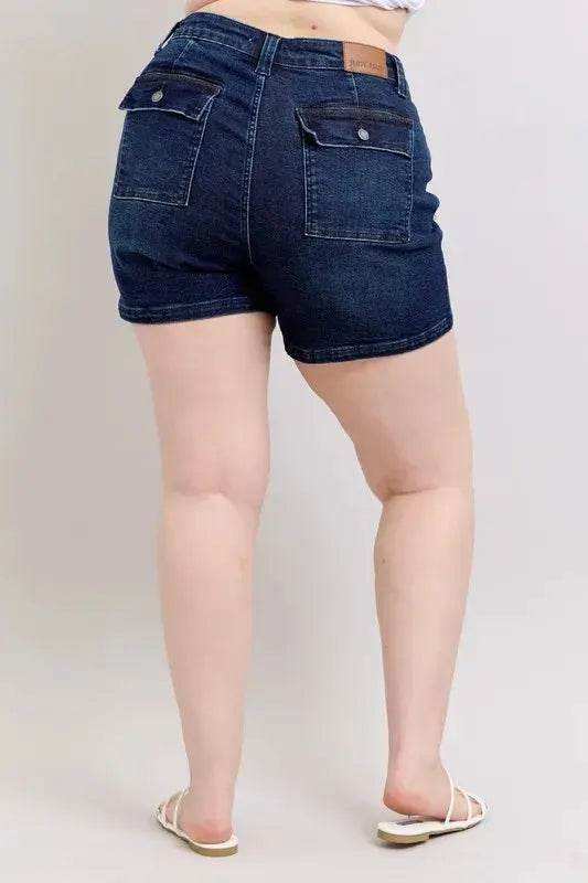 Judy Blue Plus Size High Waist Back Flap Pocket Denim Shorts 150304