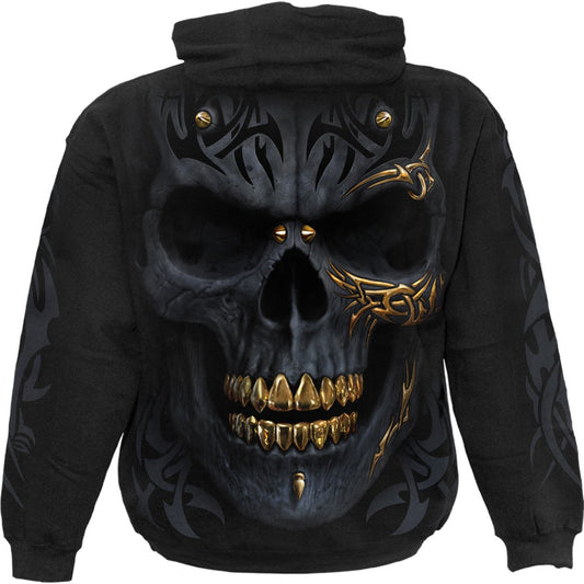 BLACK GOLD Hoody Black | Premium Cotton Fleece Hoodie with Tribal Skull Design