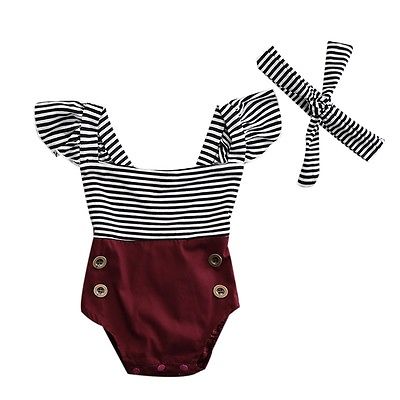 Newborn Baby Kid Girl Striped Jumpsuit Bodysuit