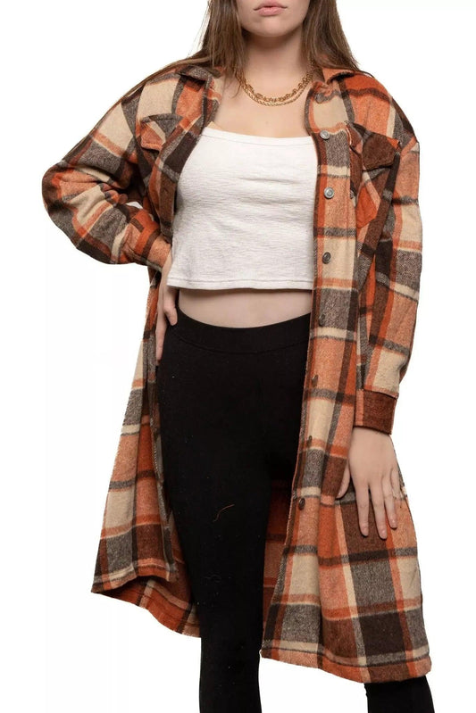 Oversized Plaid Long Shacket | Burgundy Perses