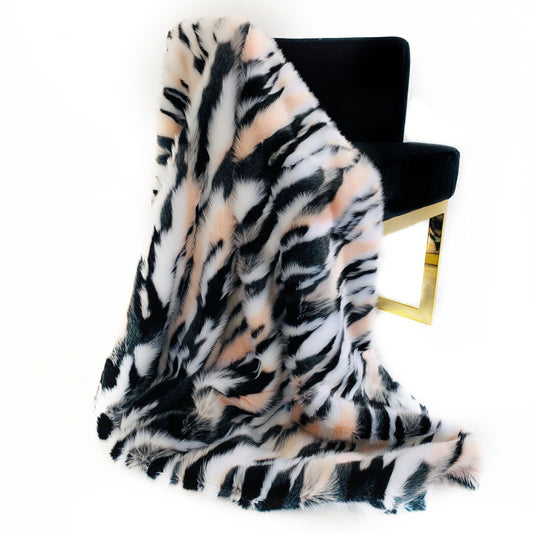 Plutus Black, White, Pink Fancy Faux Fur Luxury Throw Blanket