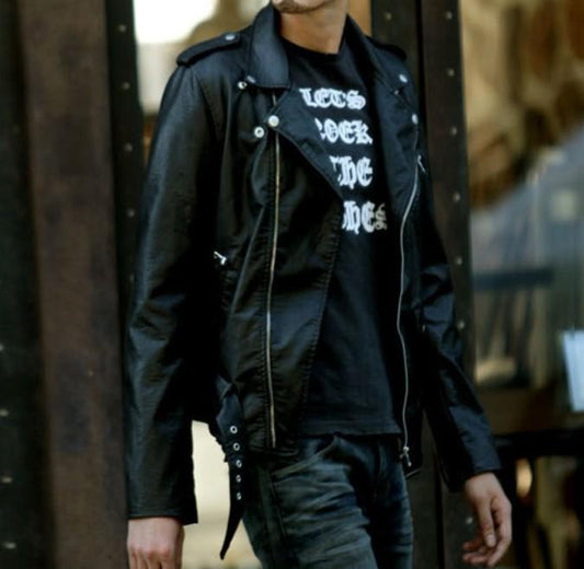 Ninja Stealth Black Mens Faux Leather Biker Jacket