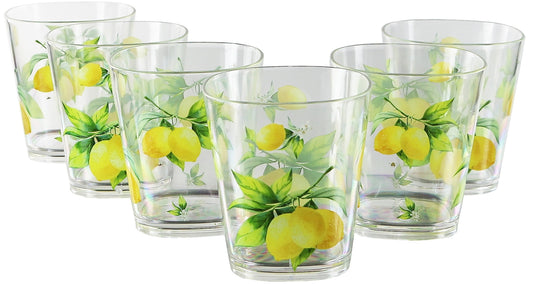 Reston Lloyd 76419 6pc Acrylic Drinkware Set 14oz Fresh Lemons