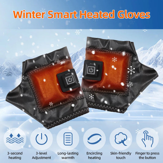 Smart Wireless Heating Leather Gloves Winter Thermal Fingerless Glove