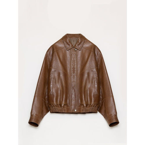 Imported waxed sheep leather retro work jacket coat for women | Brown Coeus