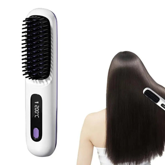 Hair Straightener Brush Electric Hot Comb With 3 Heating Settings USB