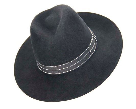 Black wide brim rabbit fur fedora hat